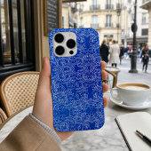 コバルトブルーの白い花のダマスク柄 Case-Mate iPhoneケース