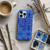 コバルトブルーの白い花のダマスク柄 Case-Mate iPhoneケース