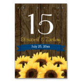 コバルトブルーの素朴なヒマワリのテーブル数カード テーブルナンバー (裏面)