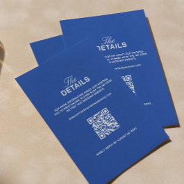 コバルトブルーの結婚式詳細RSVPカードQRコード エンクロージャーカード