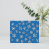 コバルトブルーの背景に銀色の雪片 ポストカード (スタンド正面)