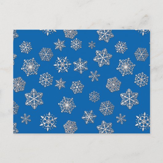 コバルトブルーの背景に銀色の雪片 ポストカード (正面)