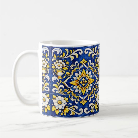 コバルトブルーの花瓶のタイルマグ コーヒーマグカップ (左)