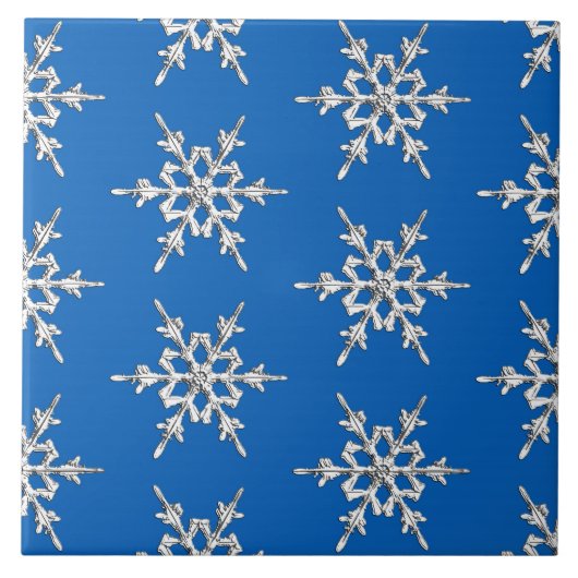 コバルトブルーの雪片、銀結晶 タイル (正面)