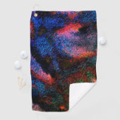 コバルトブルーの飛沫が鮮やかな赤熱した質感で彩られる ゴルフタオル (インサイチュ)