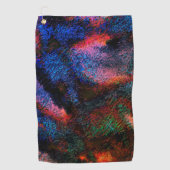 コバルトブルーの飛沫が鮮やかな赤熱した質感で彩られる ゴルフタオル (正面)