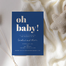 コバルトブルーの「Oh Baby」モダン・ミニマリスト・ベビーシャワー 招待状