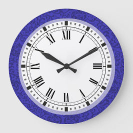 コバルトブルーのTudorの庭の花柄のダマスク織 ラージ壁時計