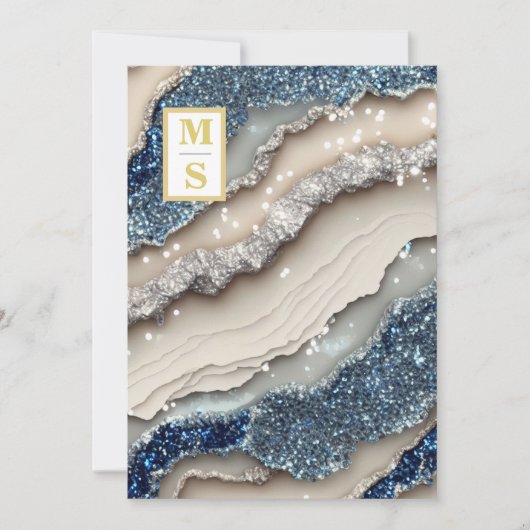 *~コバルトブルーアイボリーアゲートQR AR66 RSVP 結婚's 招待状 (正面)