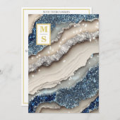 *~コバルトブルーアイボリーアゲートQR AR66 RSVP 結婚's 招待状 (正面/裏面)