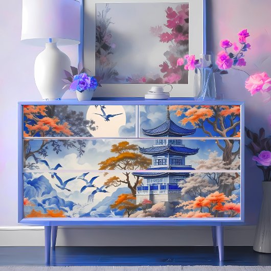 コバルトブルーエレガントオリエンタルデコップページのウィスパー 薄葉紙