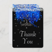 コバルトブルーエレガントハートリーフツリーありがとう 招待状 (正面/裏面)