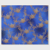 コバルトブルーガラス旧金ゴールドリースメタリック ラッピングペーパー (フラット)