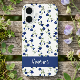 コバルトブルーグリーンの水彩野の花の名前 iPhone 16ケース