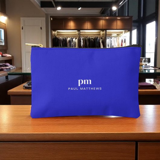 コバルトブルーシンプルミニマリストモノグラムと名前 アクセサリーポーチ