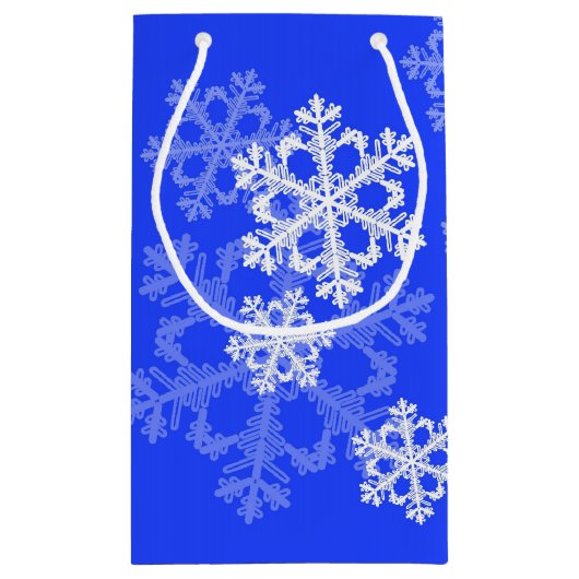 コバルトブルースタイリッシュの雪の結晶クリスマモダンス スモールペーパーバッグ (裏面)