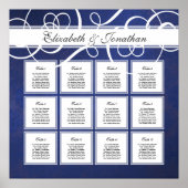 コバルトブルーダマスコディナーパーティーシーティングチャート ポスター (正面)