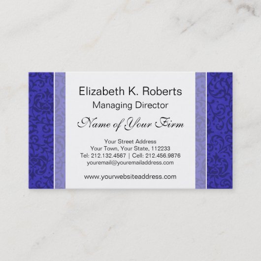 コバルトブルーチューダーガーデンフローラダマスク 名刺 (正面)