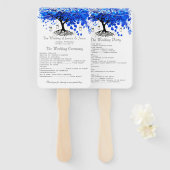 コバルトブルーハートリーフツリー結婚式 プログラム ハンドファン (正面&裏面)