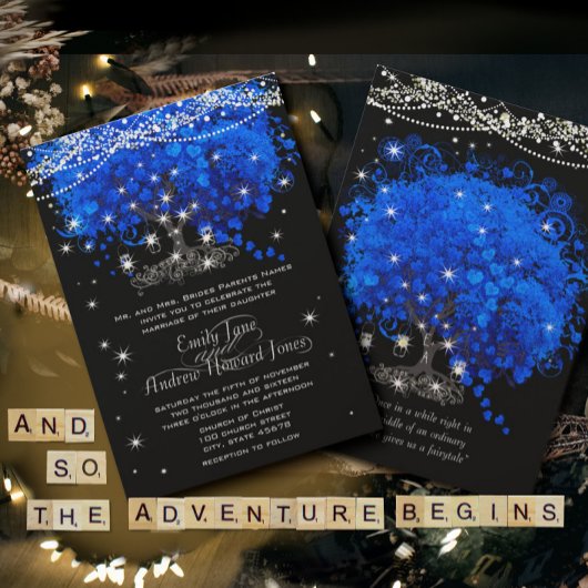 コバルトブルーハートリーフ結婚ツリー 招待状