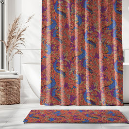 コバルトブルーパープルのテラコッタのピーコックガーデン シャワーカーテン