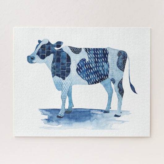 コバルトブルーファーム動物 – 牛 ジグソーパズル (横)
