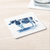 コバルトブルーファーム動物 – 牛 スクエアペーパーコースター (アングル)