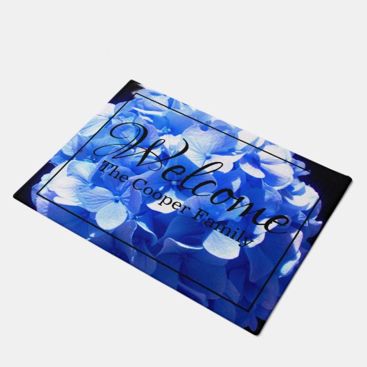 コバルトブルーフローラエレガントブルーアジサイ ドアマット (アングル)