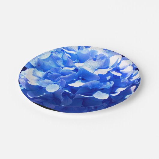 コバルトブルーフローラエレガントブルーアジサイ ペーパープレート (アングル)