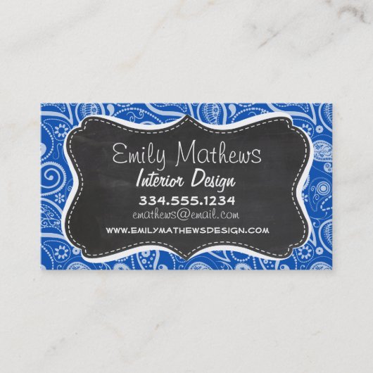 コバルトブルーペイズリー;ヴィンテージシャルボード 名刺 (正面)