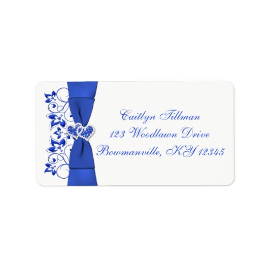 コバルトブルーホワイトハート差出人住所ラベル ラベル (正面)