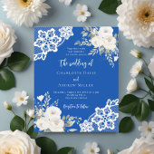 コバルトブルーホワイトレース結婚式招待状