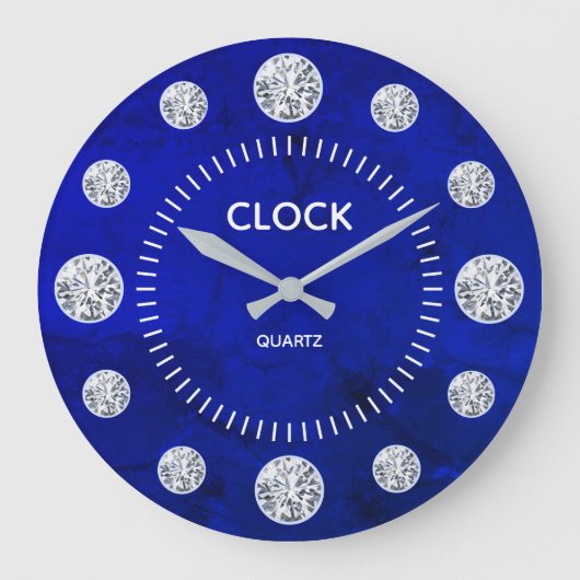 コバルトブルーラピスダイヤモンドソリティア名前をカスタムする ラージ壁時計 (正面)