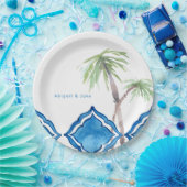 コバルトブルー地中海のタイルパーソナライズされたラウンド ペーパープレート (パーティー)