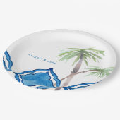 コバルトブルー地中海のタイルパーソナライズされたラウンド ペーパープレート (アングル)