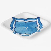 コバルトブルー地中海のタイルモノグラム ペーパープレート (傾斜あり)