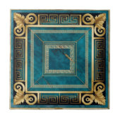 コバルトブルー大理石アールデコギリシャフローラシームレス タイル (正面)