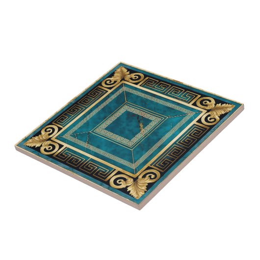 コバルトブルー大理石アールデコギリシャフローラシームレス タイル (側面)