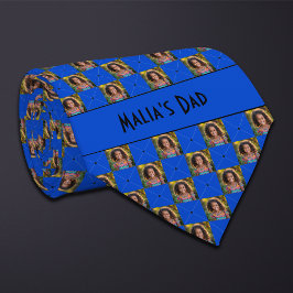 コバルトブルー市松模様にフォトネックタイ ネクタイ