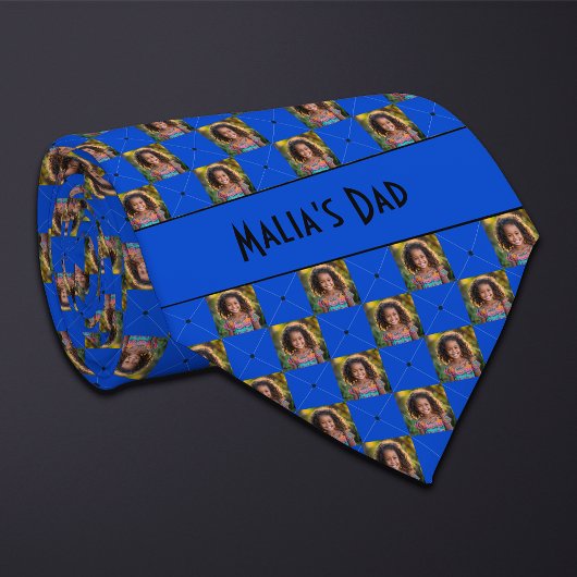 コバルトブルー市松模様にフォトネックタイ ネクタイ