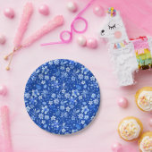 コバルトブルー熱帯の花と葉パターン7" ペーパープレート (パーティー)