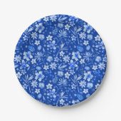 コバルトブルー熱帯の花と葉パターン7" ペーパープレート (正面)