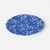 コバルトブルー熱帯の花と葉パターン7" ペーパープレート (アングル)