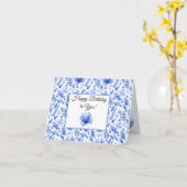 コバルトブルー熱帯葉パターンハッピーバースデー カード (黄色い花)
