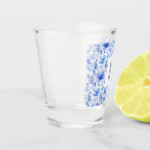 コバルトブルー熱帯葉パターン1.5oz ショットグラス (左)