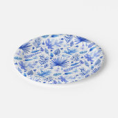 コバルトブルー熱帯葉パターン7" ペーパープレート (アングル)