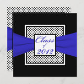 コバルトブルー白黒水玉模様写真卒業 招待状 (正面/裏面)