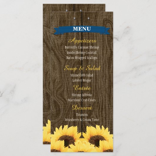 コバルトブルー素朴ひまわりメニューカード メニュー (正面/裏面)