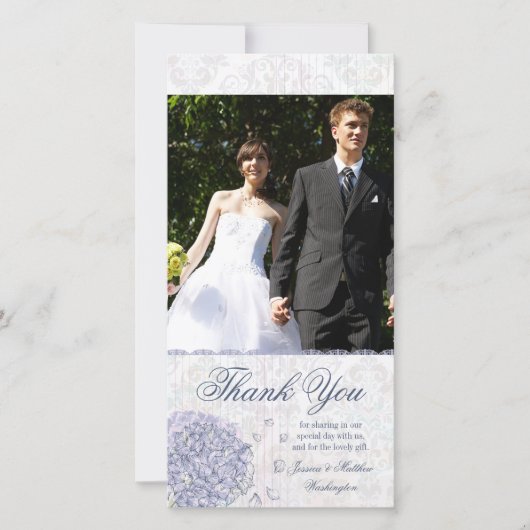 コバルトブルー結婚アジサイ感謝していアの花 サンキューカード (正面)