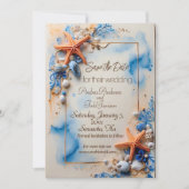 コバルトブルー結婚ビーチサイド セーブザデート (正面)